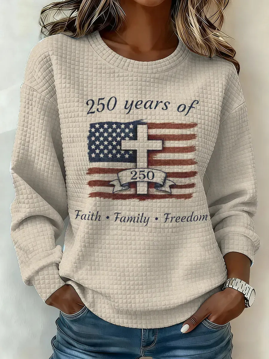 Cross Print Waffle Knit Women's Sweatshirt