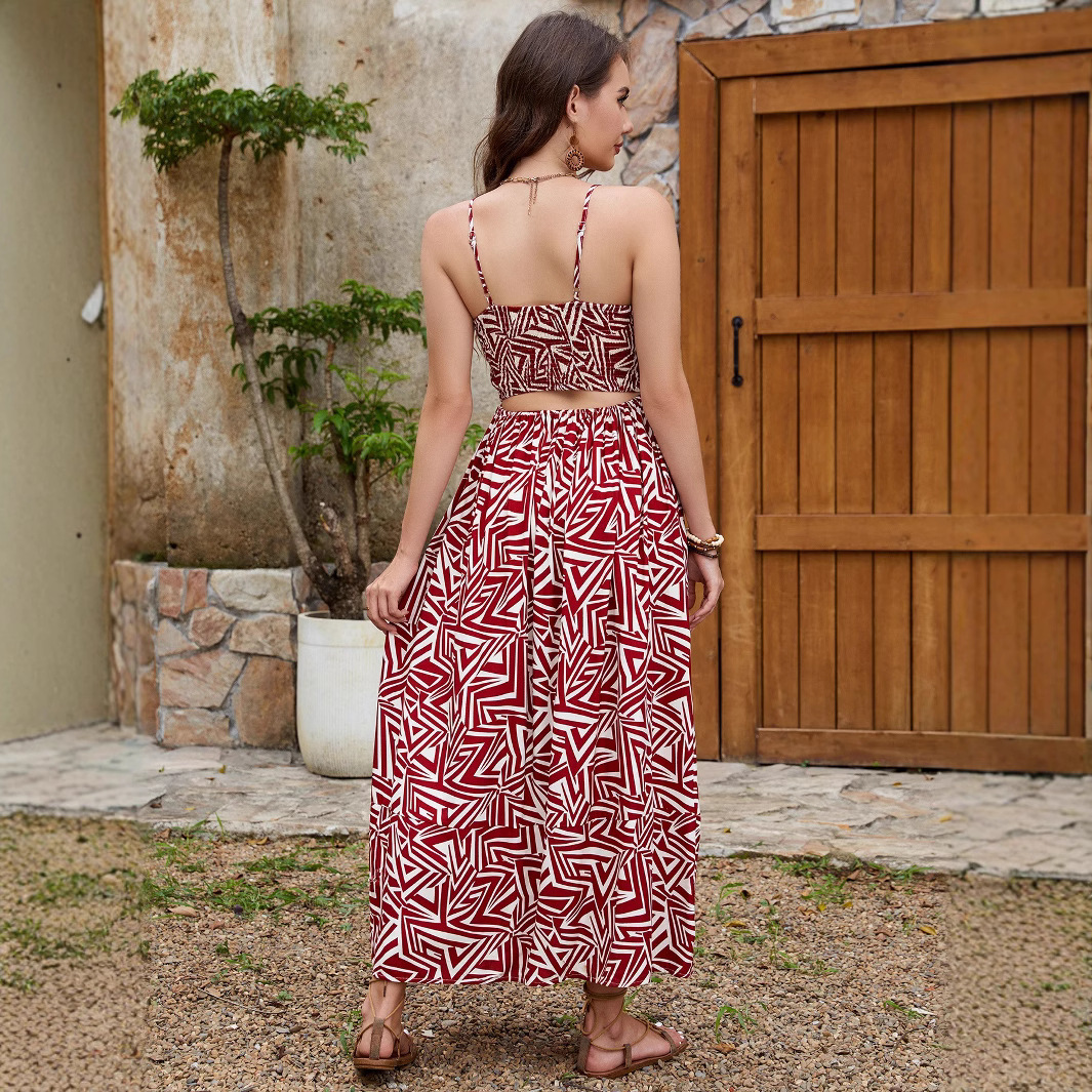 Women's Printed Open-Back Tie-Waist Cami Dress