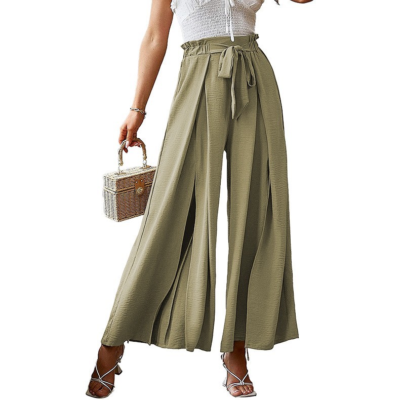 Elegant Bow High-Waist Pleated Wide-Leg Pants for Women