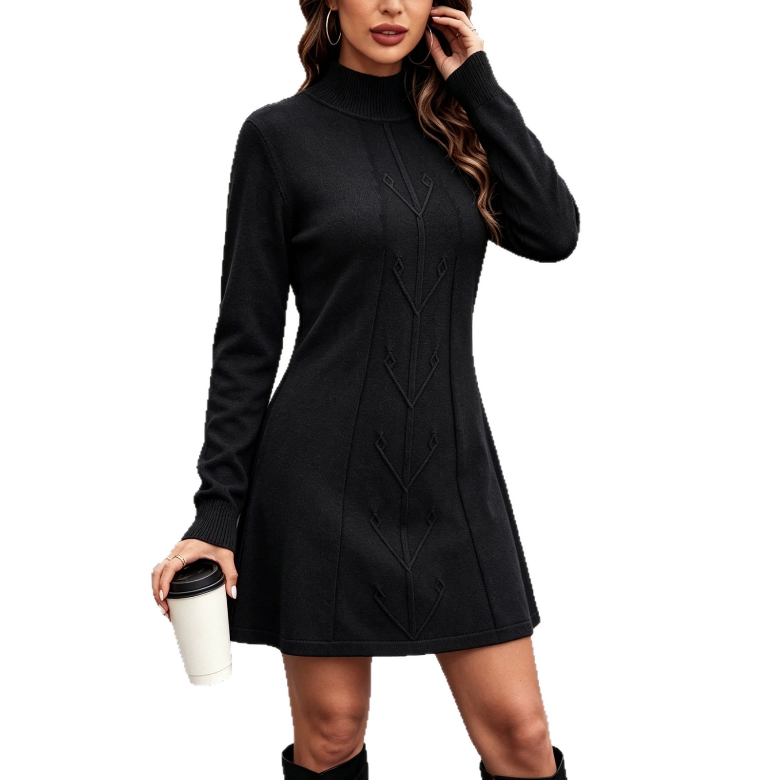 Women's Knit Sweater Dress Long Sleeve Turtleneck Slim Fit