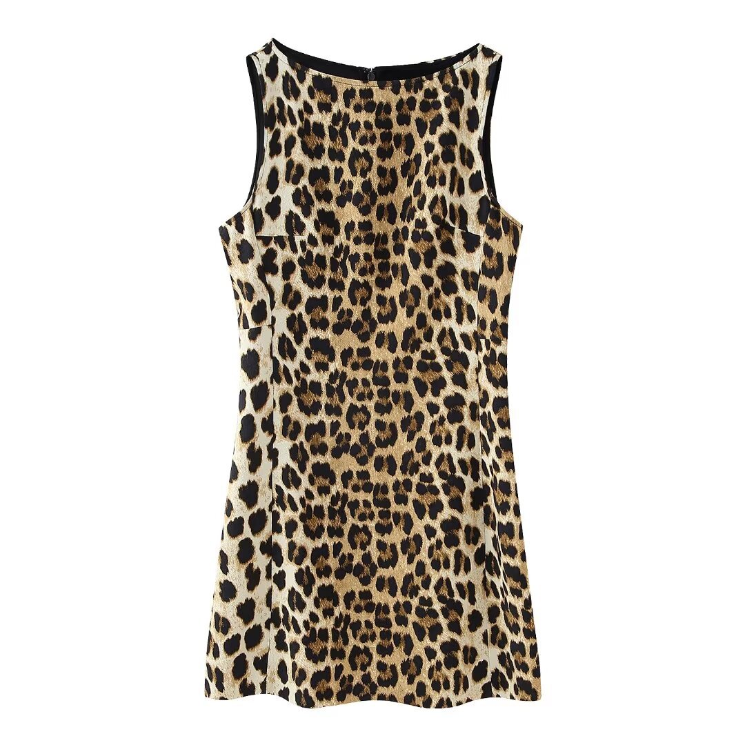 Animal Print A-Line Dress with Off-Shoulder Neckline