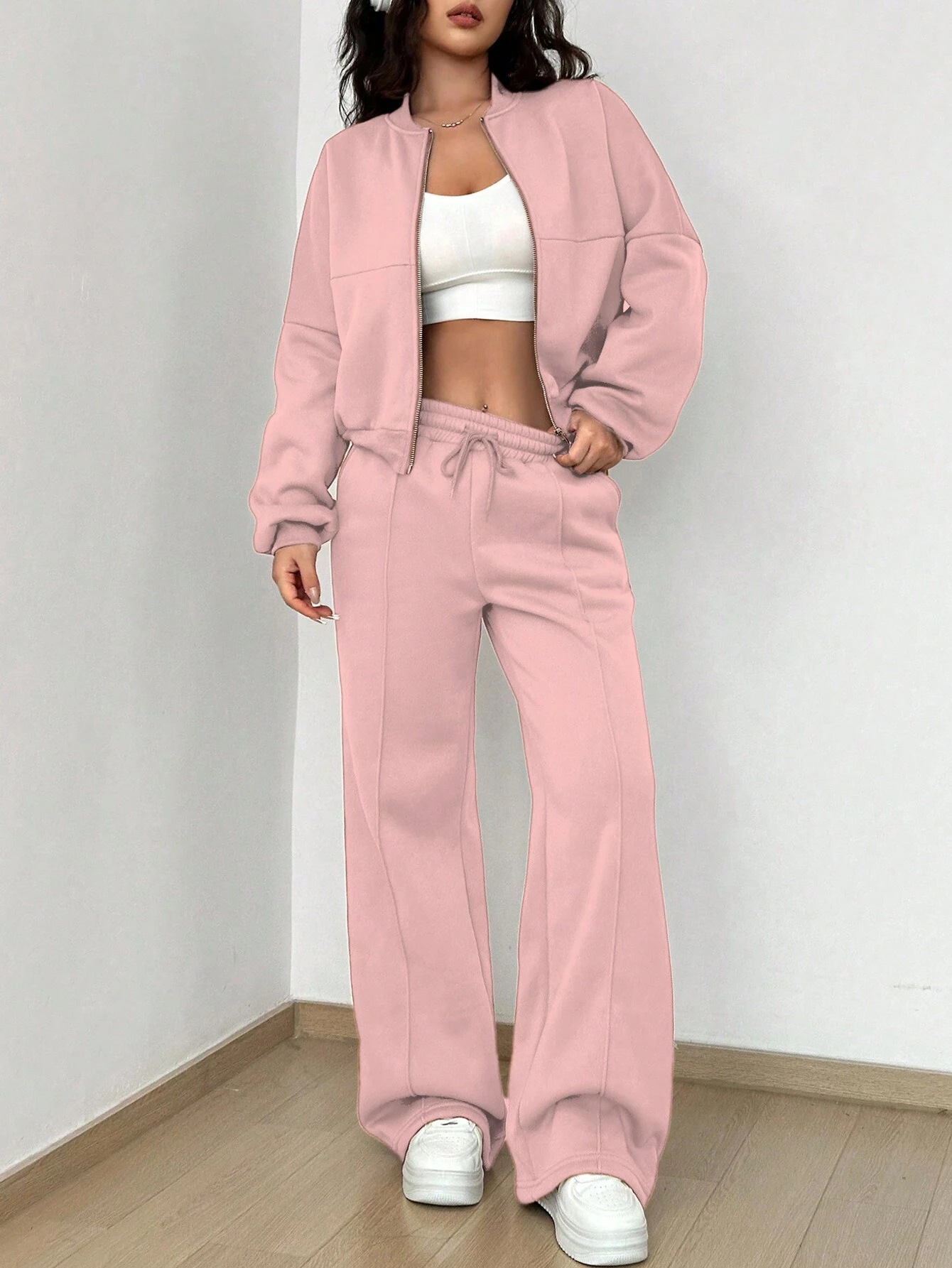 Two-Piece Zip Cardigan and Pants Set Slim Fit