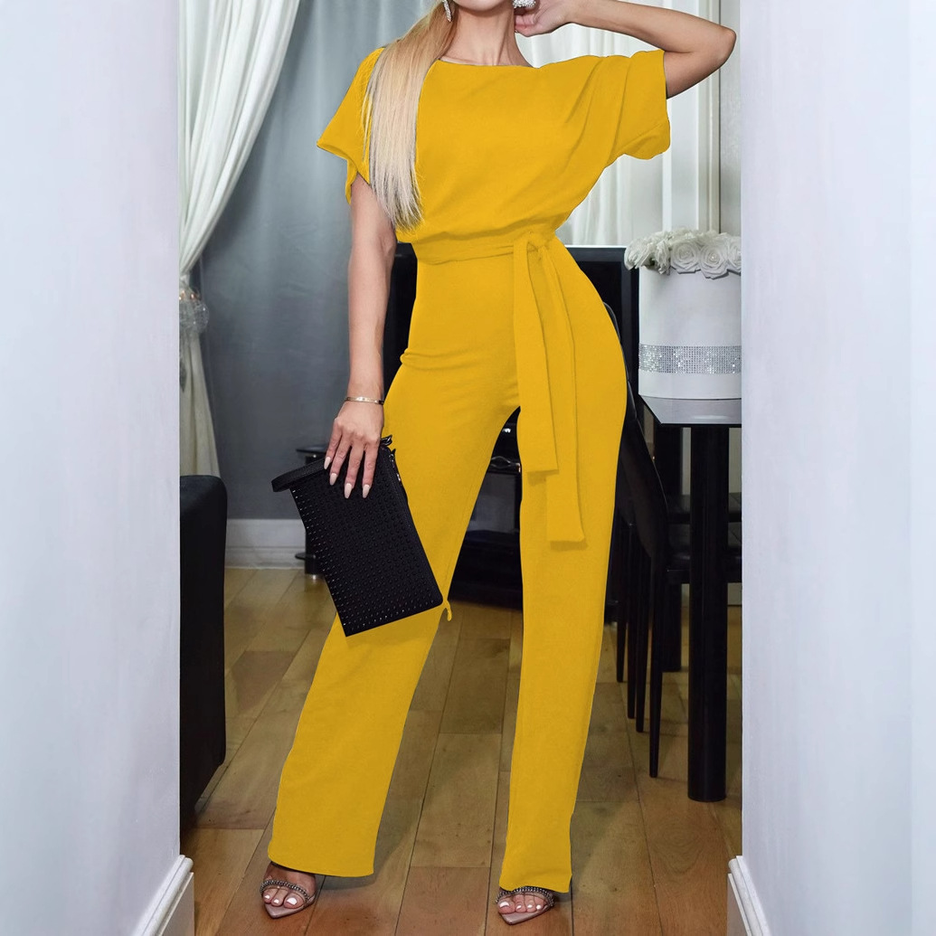 Women's Tie-Front Button Short-Sleeve Jumpsuit