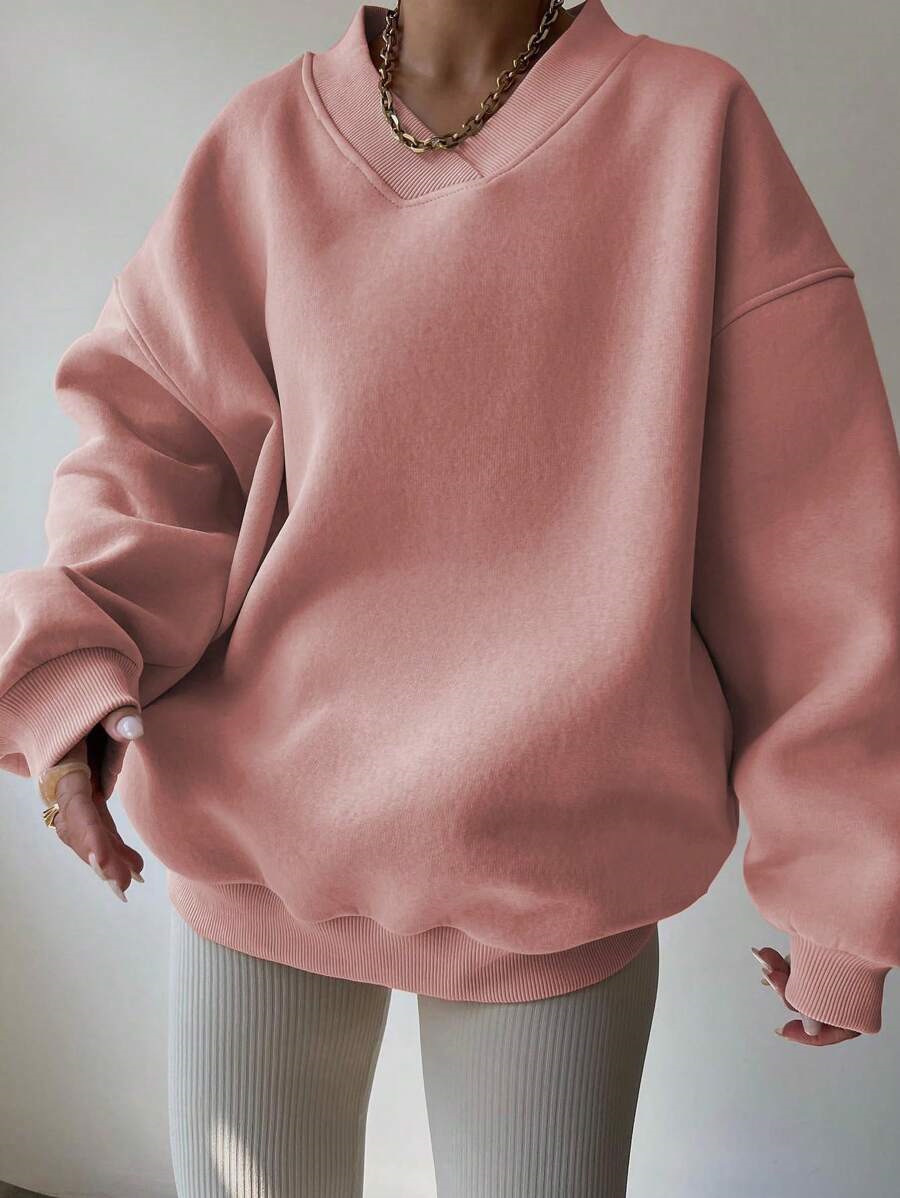 Women's Casual Solid Color Long Sleeve Crewneck Sweatshirt Loose Plus Size Pullover