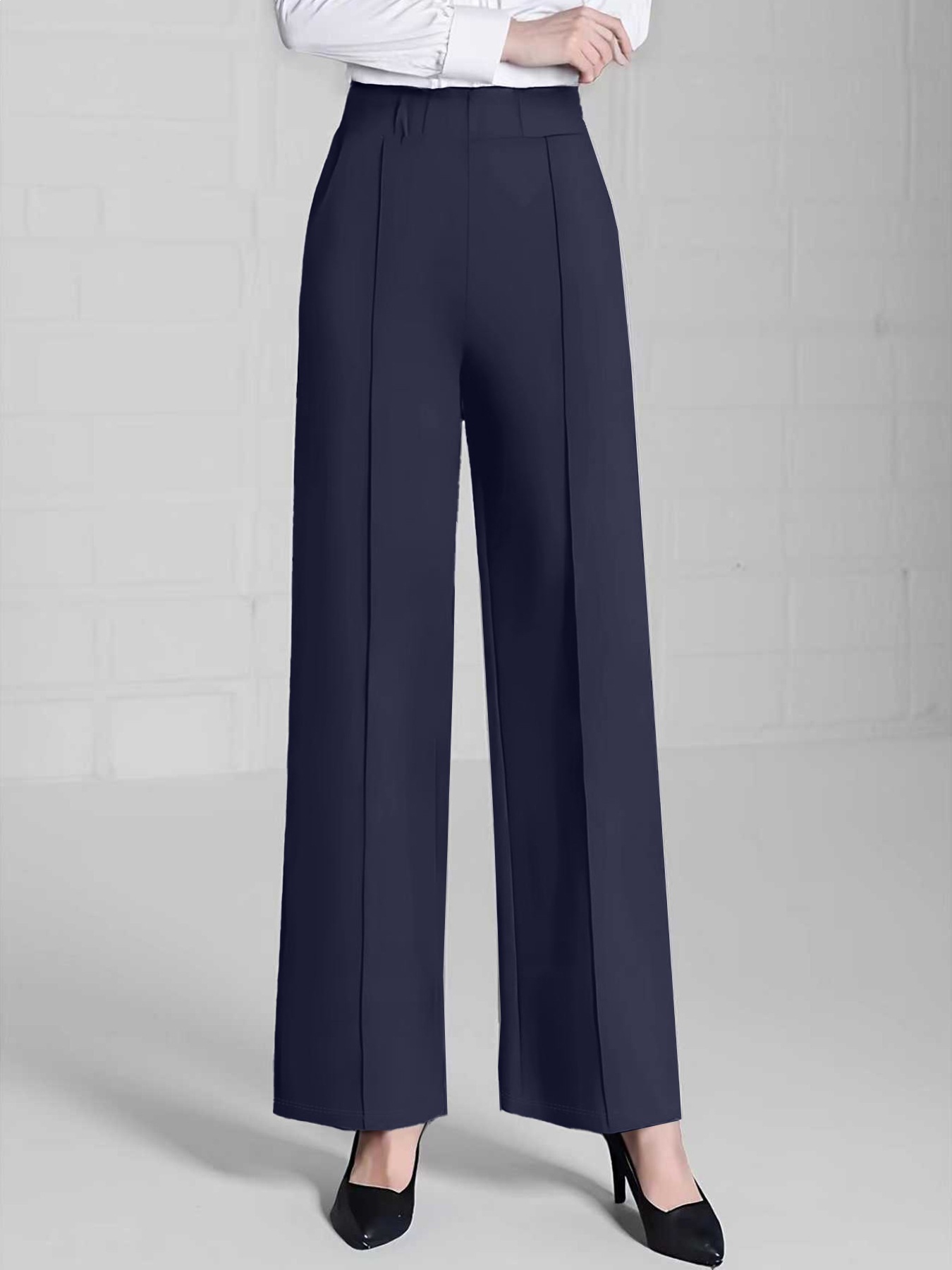 Women's High-Waist Wide-Leg Pants Solid Color Loose Slimming Casual