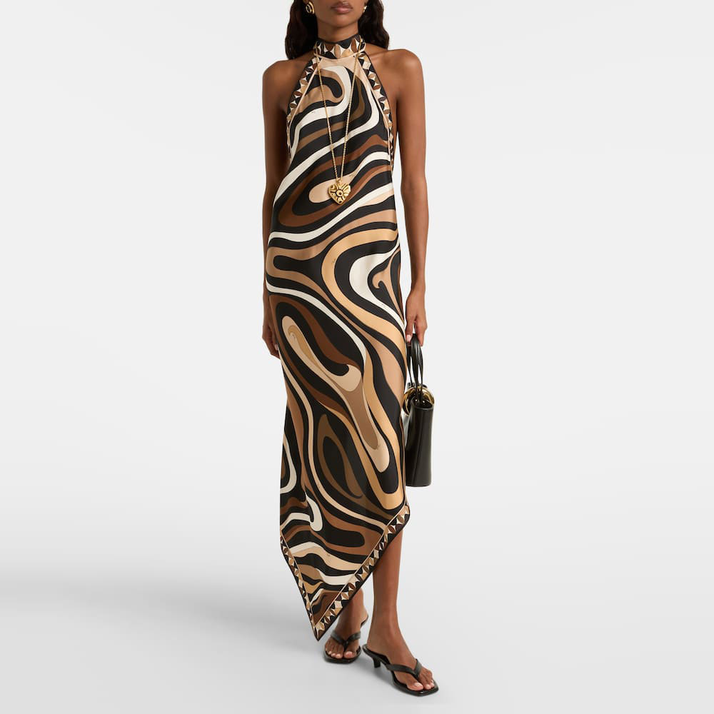 Zebra Print Halter Sleeveless Bodycon Maxi Dress