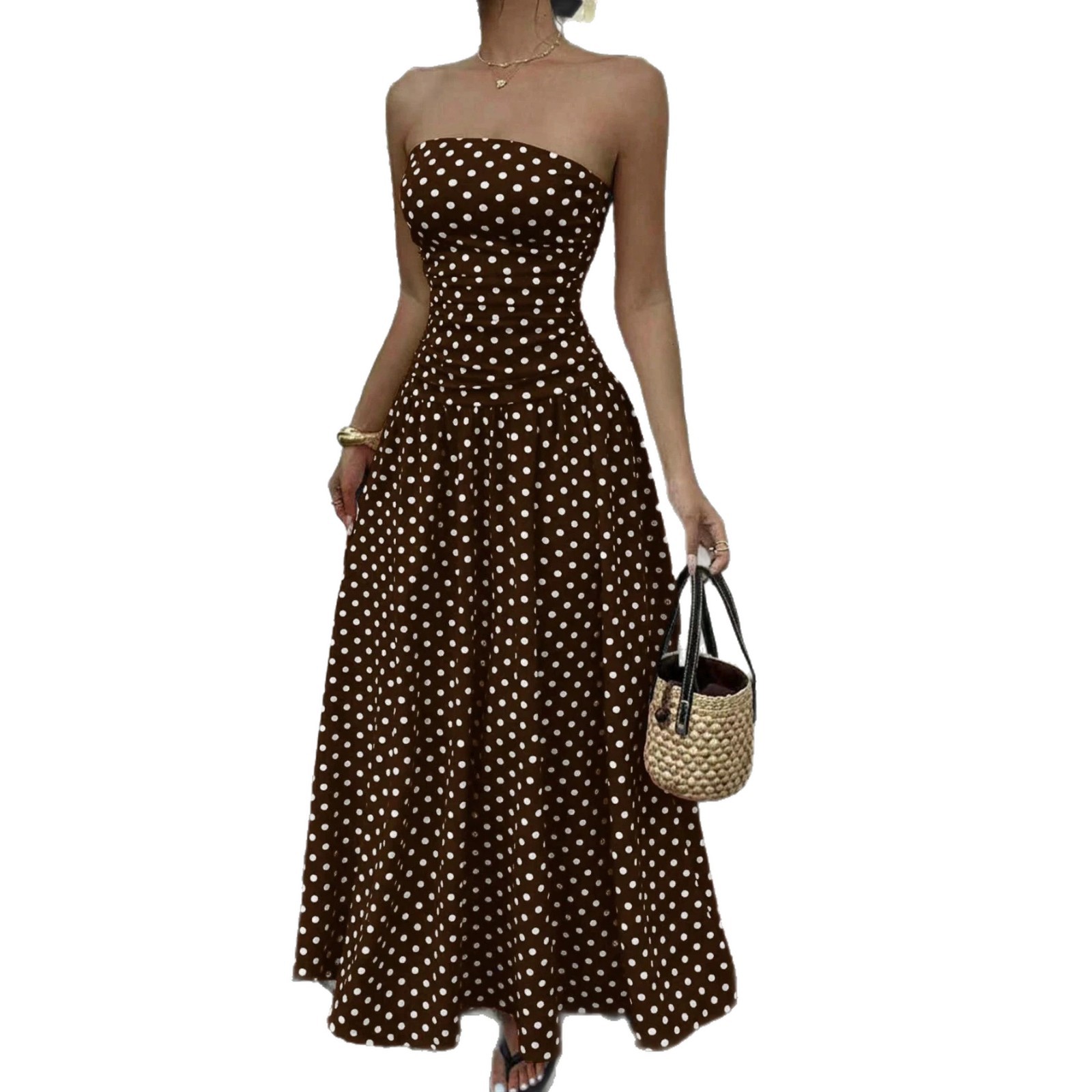 Sexy Off-Shoulder Polka Dot A-Line Dress with Waist-Cinching Slimming Evening Gown