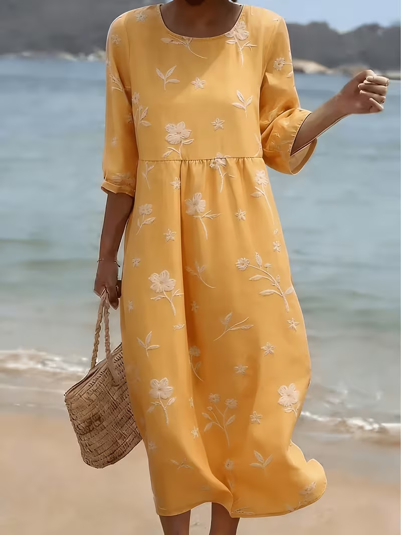 Women's Floral Print Ruched Midi Dress