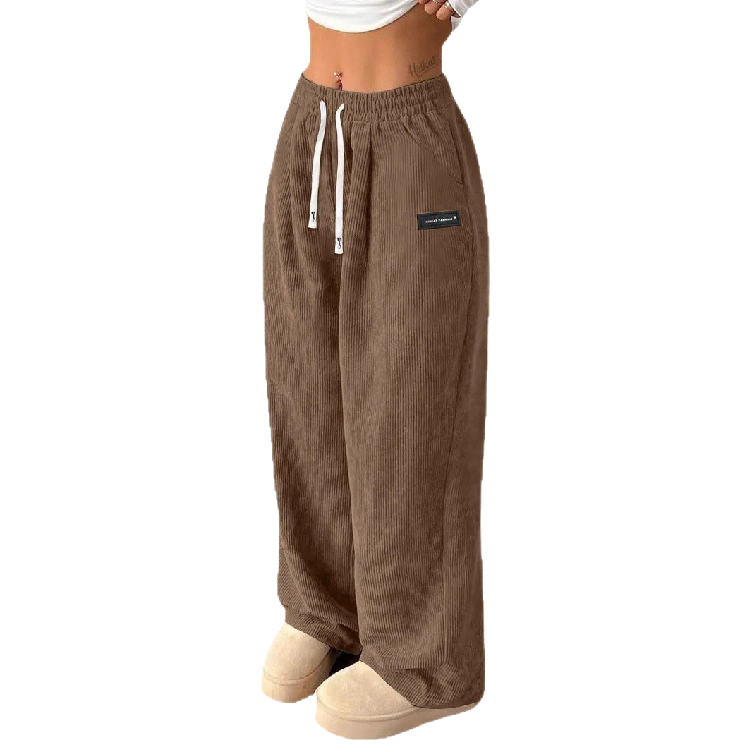 Women's Loose Drawstring Corduroy Pants with Pockets