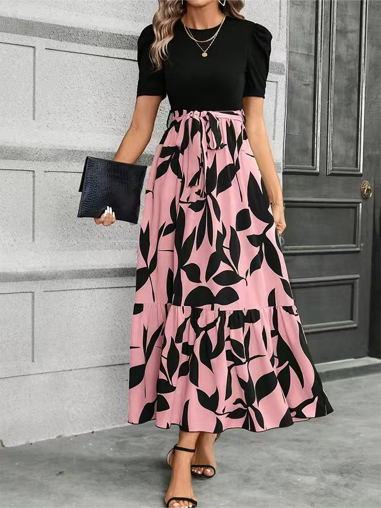 Floral Print High-Waist Elegant Dress