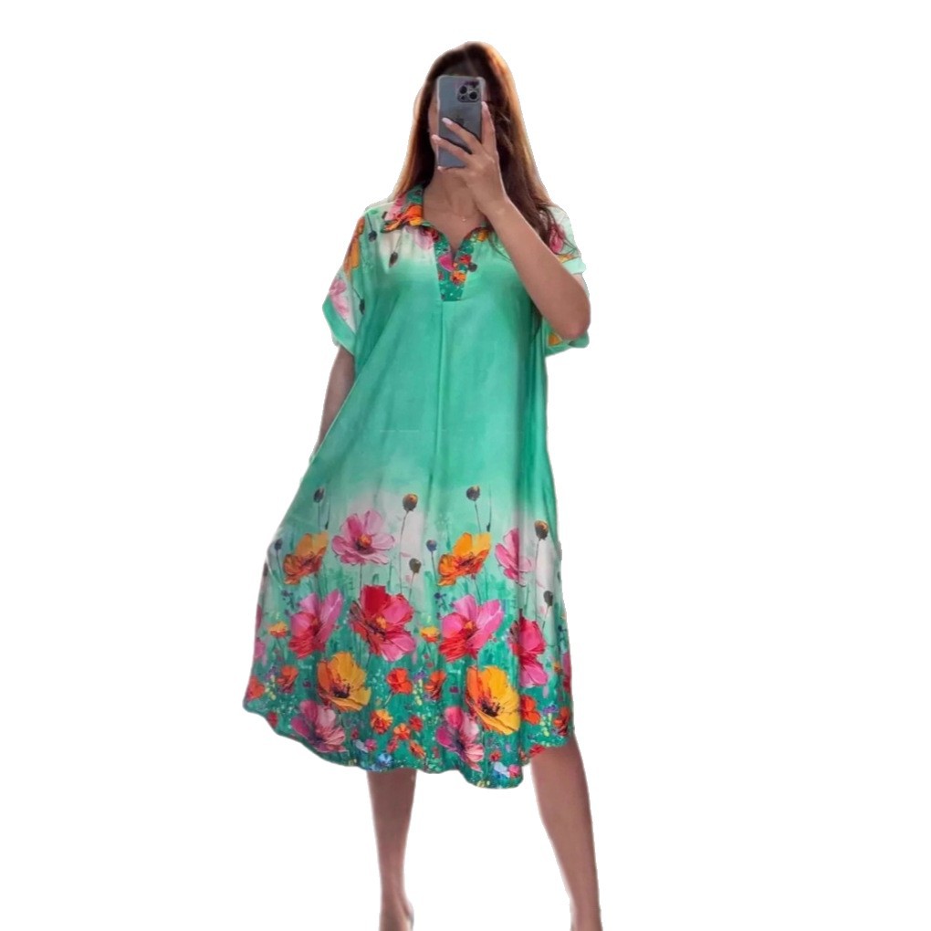 Floral Print Collared Short Sleeve Pocket Dress