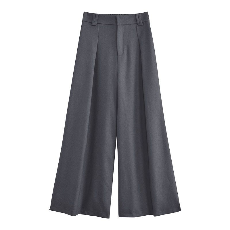 High-Waist Wide-Leg Tailored Pants for Women, Black Casual