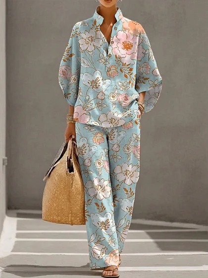 Women's Casual Solid Color Shirt Set
