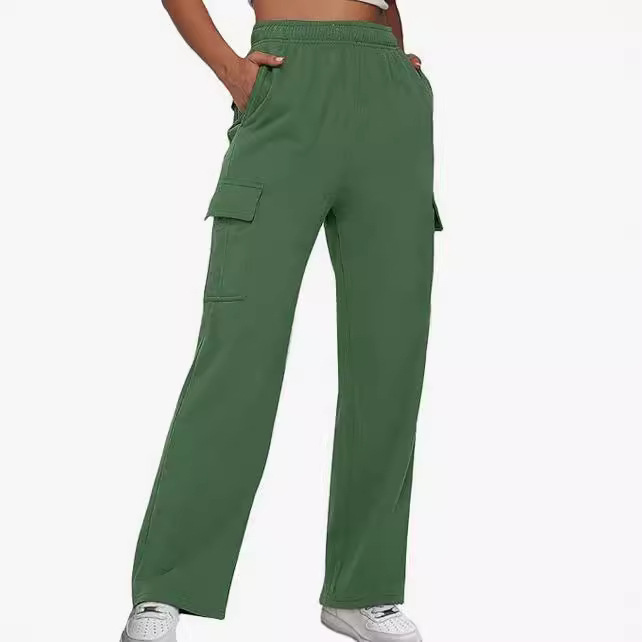 DESSUU Fleece-Lined Parachute Pants for Women Loose Straight Wide-Leg