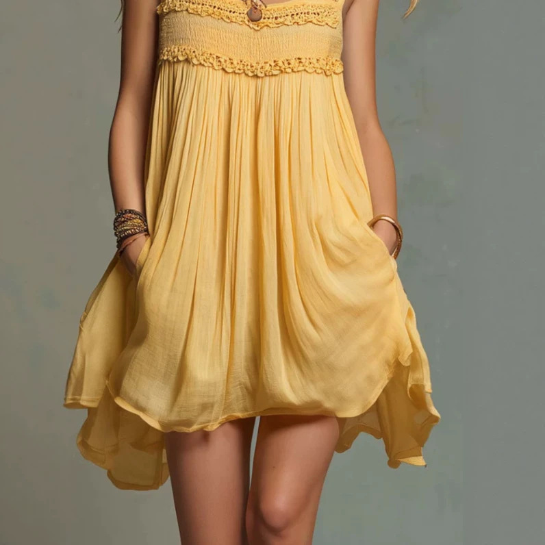 Bohemian Square Neck Sleeveless A-Line Mini Dress