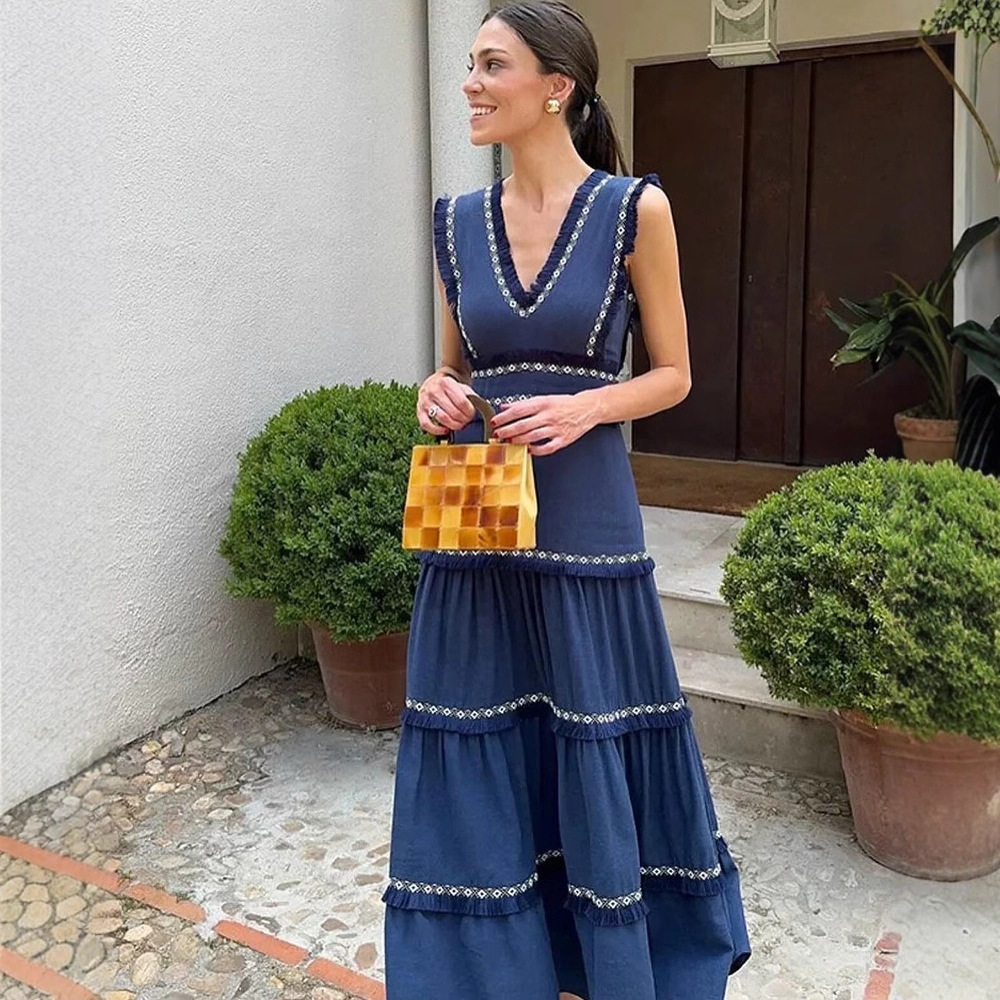 Women's Color-Block Layered Fringe Dress