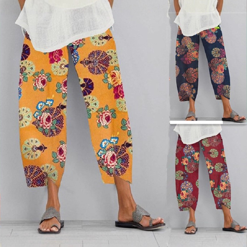 Women's Boho Floral Print Cropped Jogger Pants