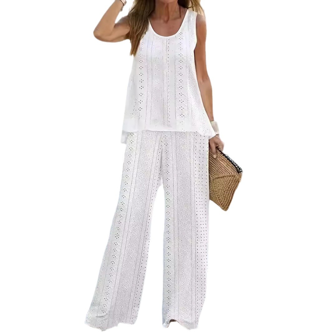 Women's Solid Cutout Sleeveless Top and Pants Set Casual