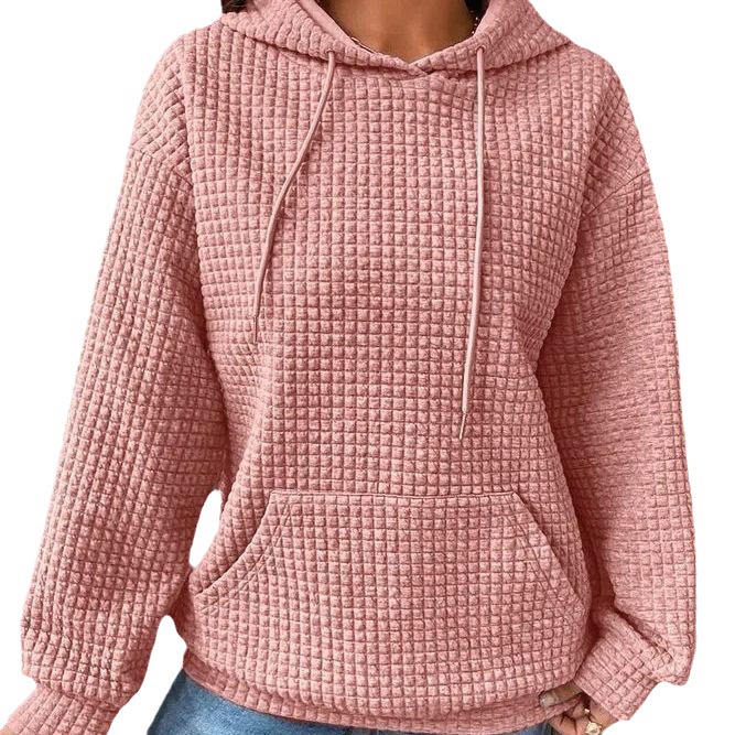 Women's Waffle Knit Crewneck Long-Sleeve Sweatshirt Solid Color