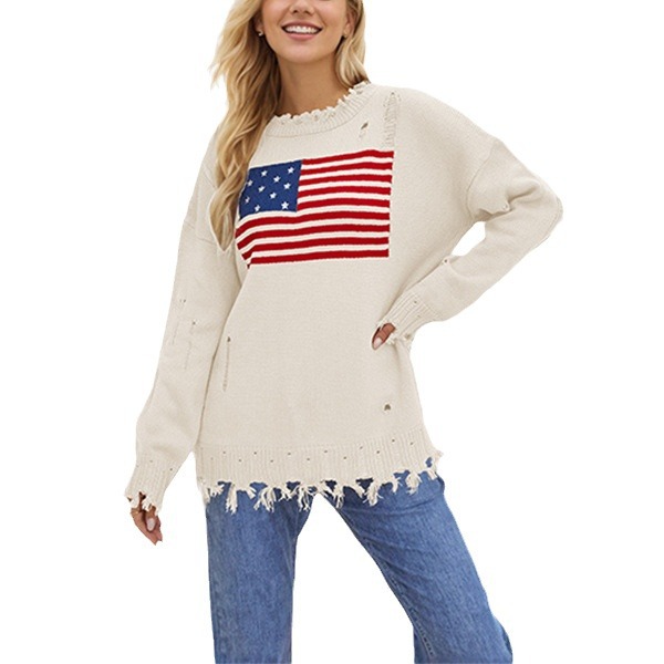 Women's Flag Pattern Crewneck Pullover Sweater