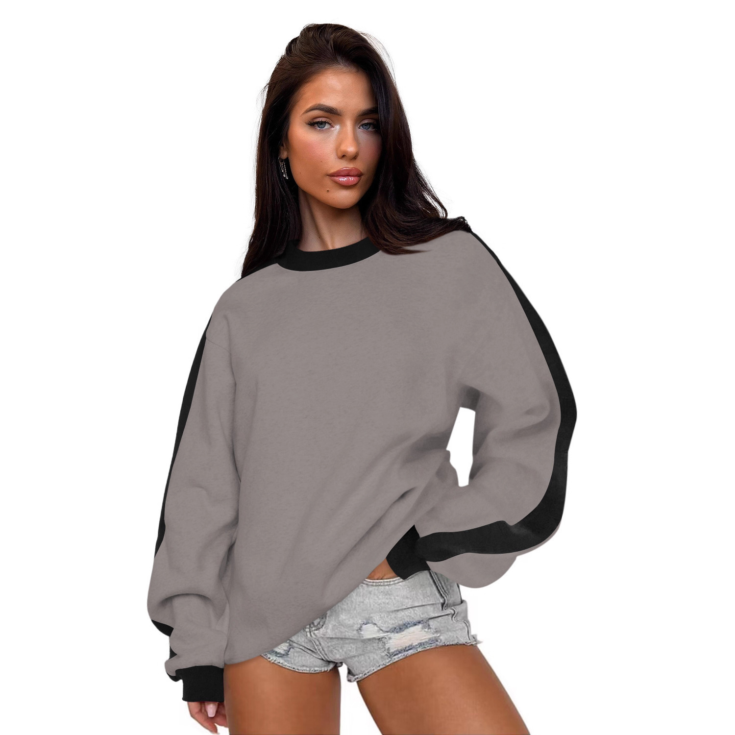 Women's Color-Block Crewneck Pullover Long-Sleeve Sweatshirt