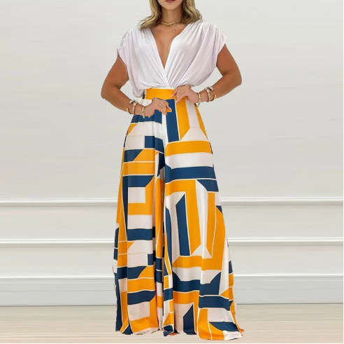 Floral Print Batwing Sleeve Short Sleeve Top and Pants Set