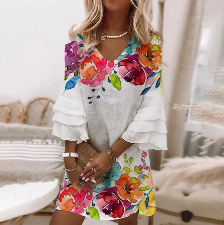 Women's Floral Print Ruched Midi Dress Sleeveless Deep V-Neck Slim Fit