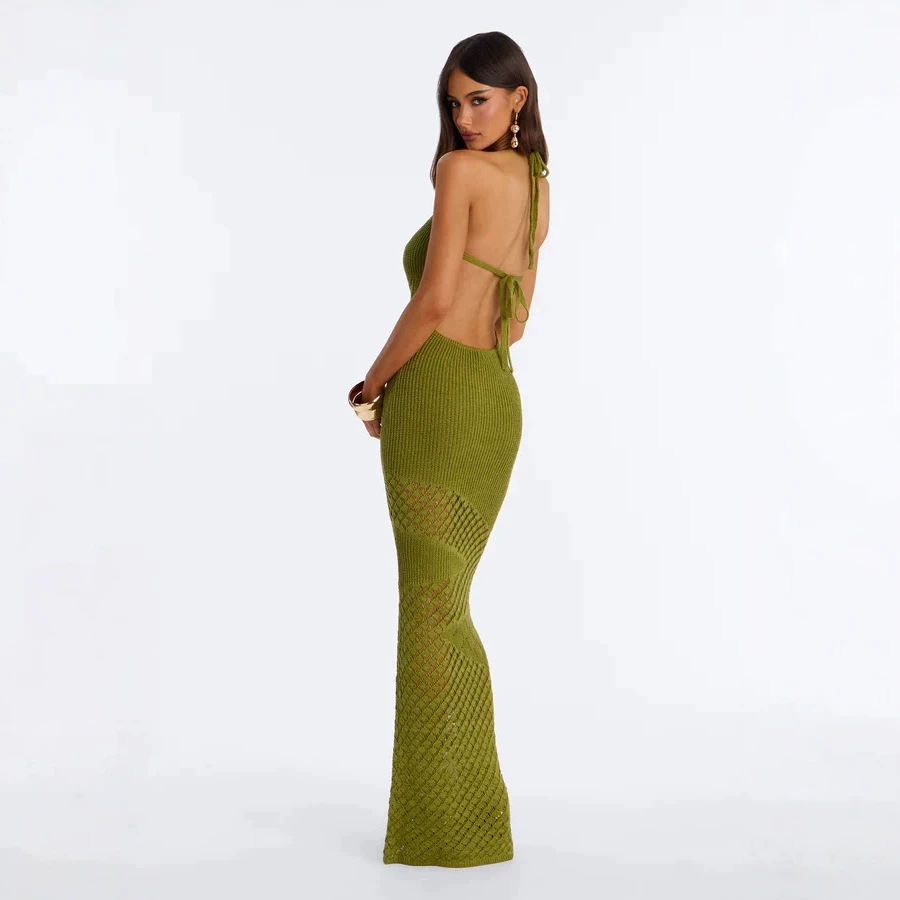 Women's Solid Color Knit Beach Cover-Up Dress