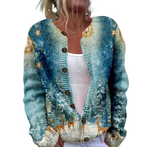Women's Heart Print Button Cardigan Sweater