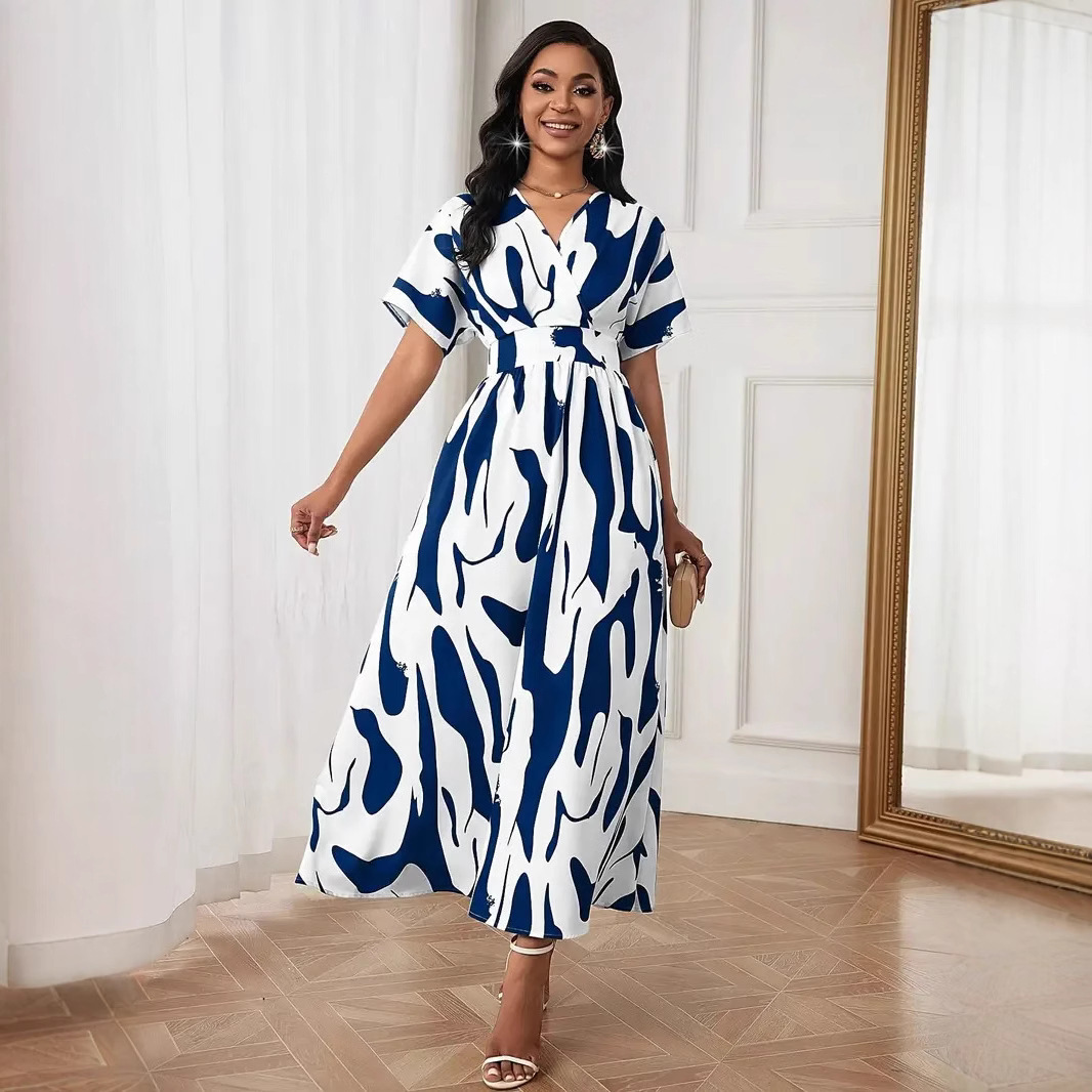 Floral Print High-Waist Long-Sleeve Maxi Dress