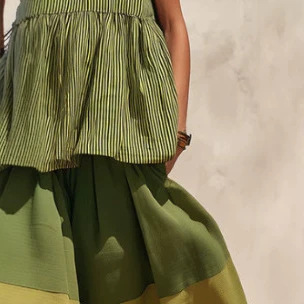 Retro Striped Top and Color-Block Wide-Leg Pants Set
