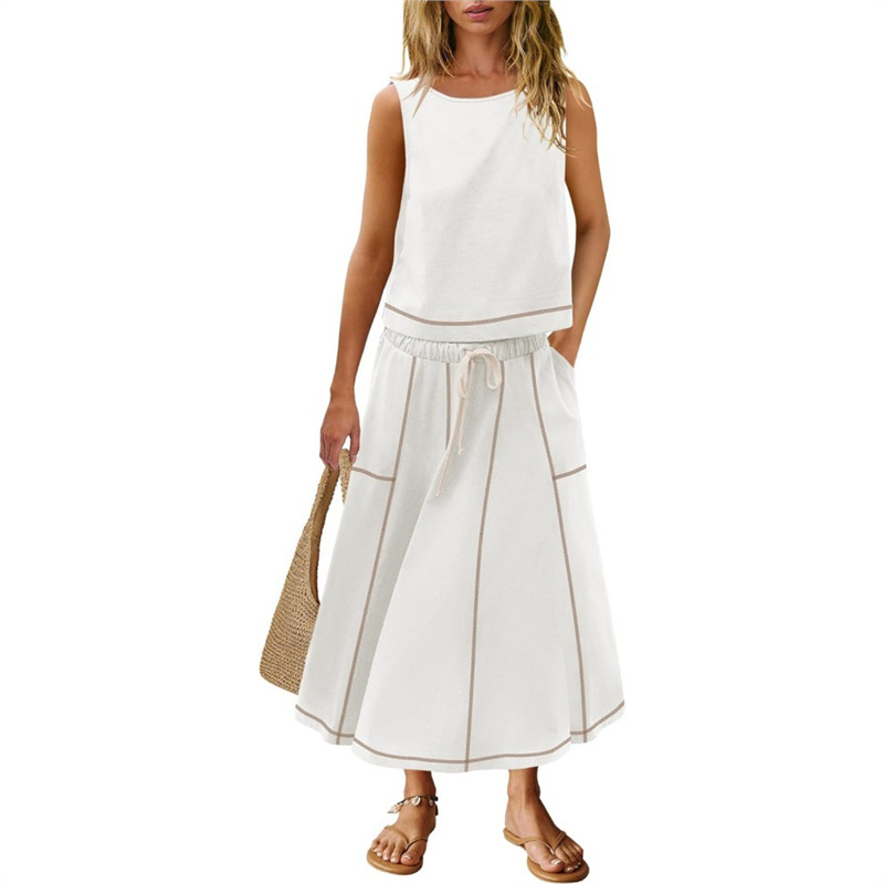 Women's Sleeveless Tank Top and Midi Skirt Two-Piece Set Colorblock