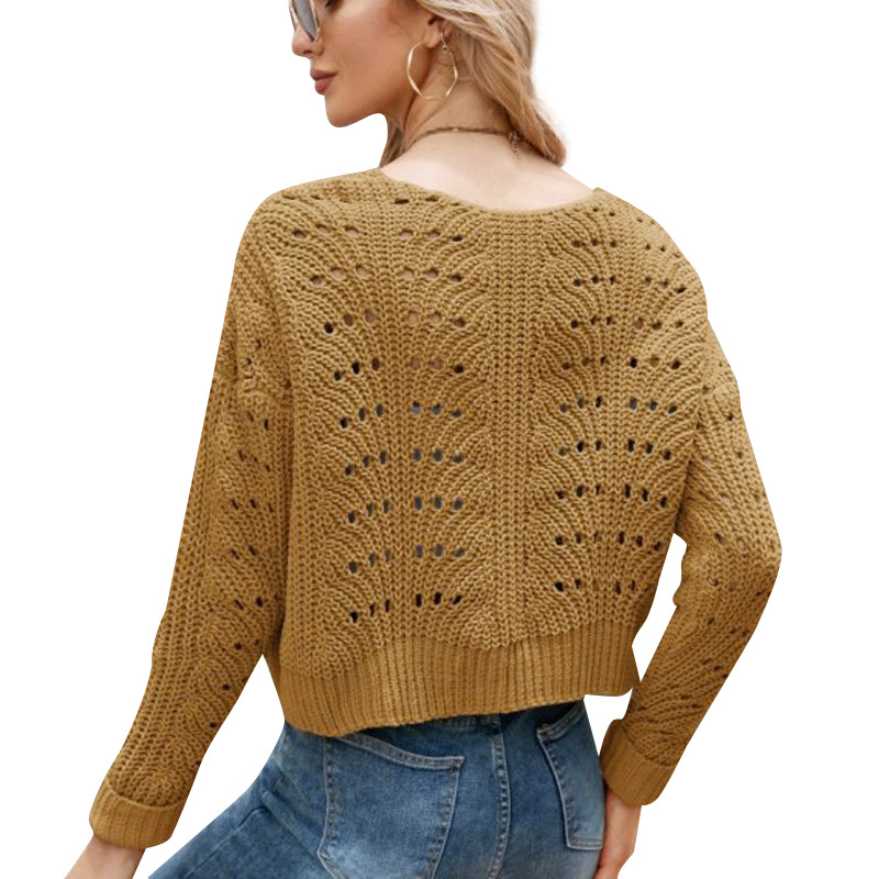Women's Cropped Open-Knit Cardigan Long-Sleeve Solid Color