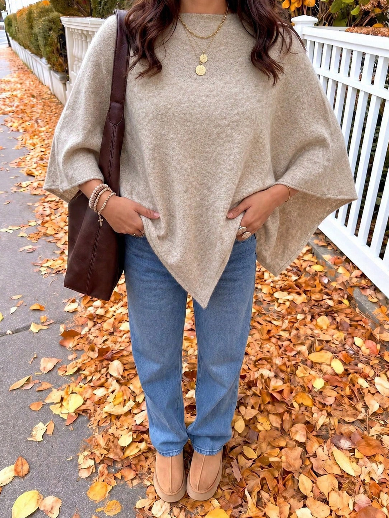 Women's Knit Poncho Sweater Loose Batwing Sleeve Pullover