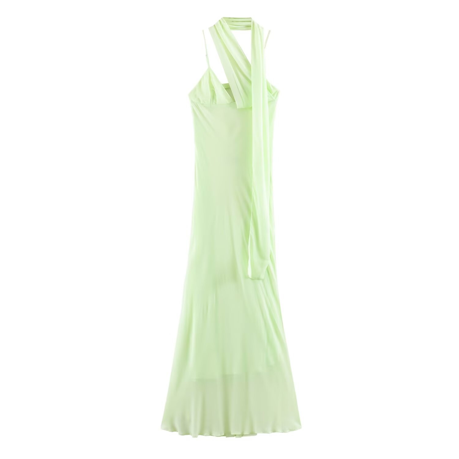 Scarf-Neck Sleeveless A-Line Midi Dress