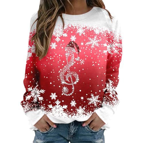 Women's Castle Wine Glass Music Note Print Crewneck Sweatshirt