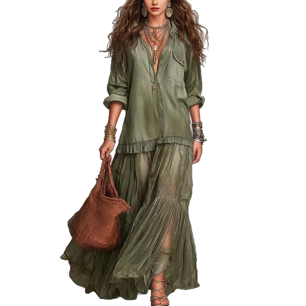 Women's Retro Faux Denim Dress with Collar and Pockets