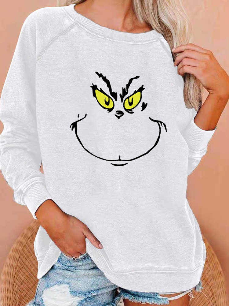 Women's Christmas Grinch Smiley Face Crewneck Sweatshirt