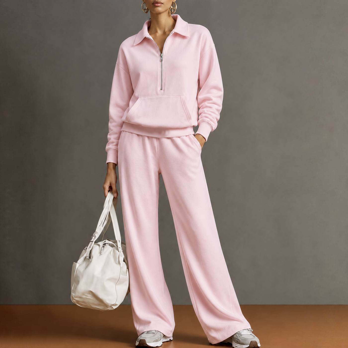 Women's Casual Solid Color Two-Piece Sweatshirt Set