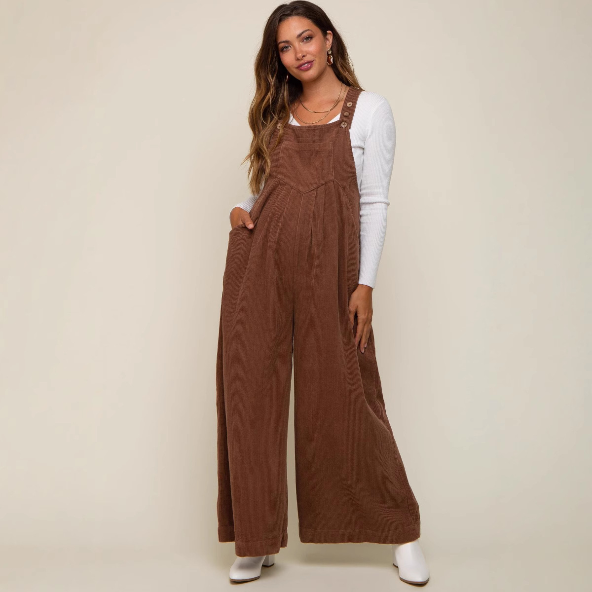 Adjustable Button Wide-Leg Solid Color Overalls Loose Casual Jumpsuit