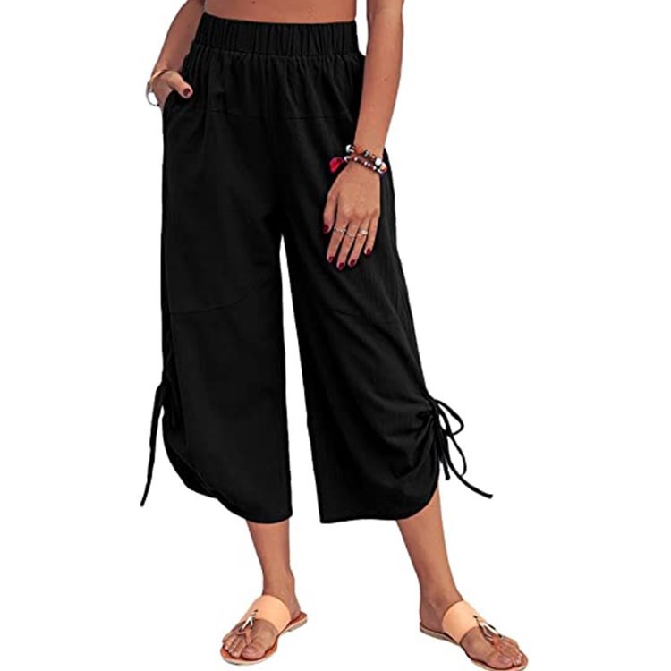 Women's Straight-Leg Capri Pants with Drawstring and Pockets
