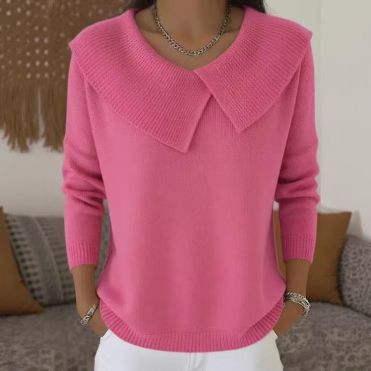 Korean Retro Collared Knit Sweater, Loose Slimming Pullover