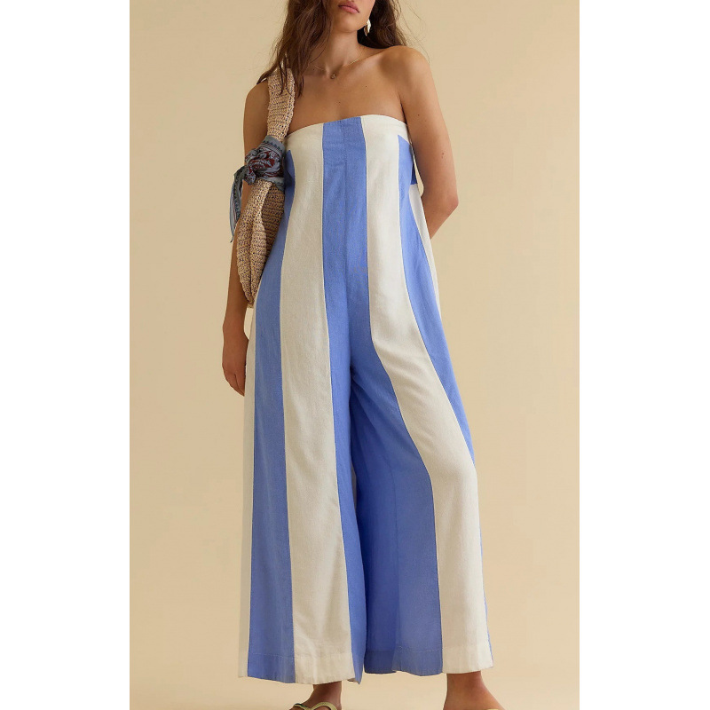 Striped Tube Top and Wide-Leg Pants Set