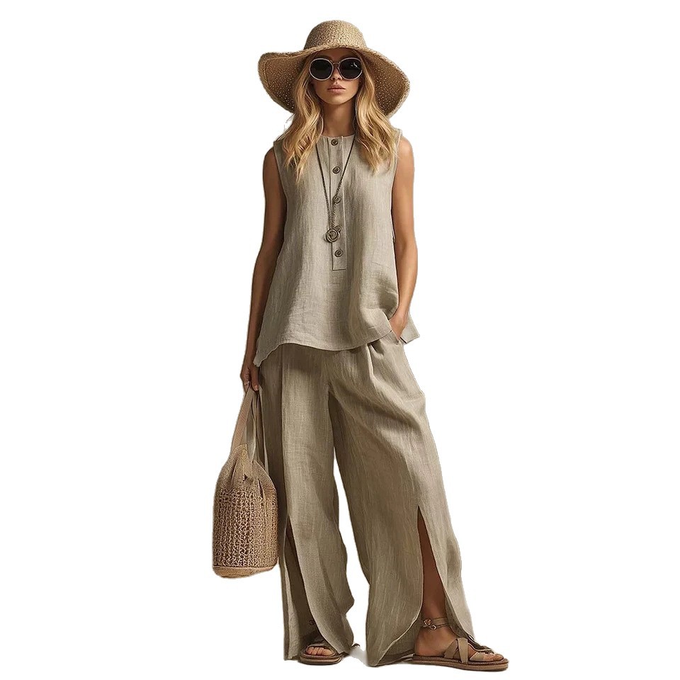 Women's Sleeveless Shirt & Pants Two-Piece Set Loose Fit