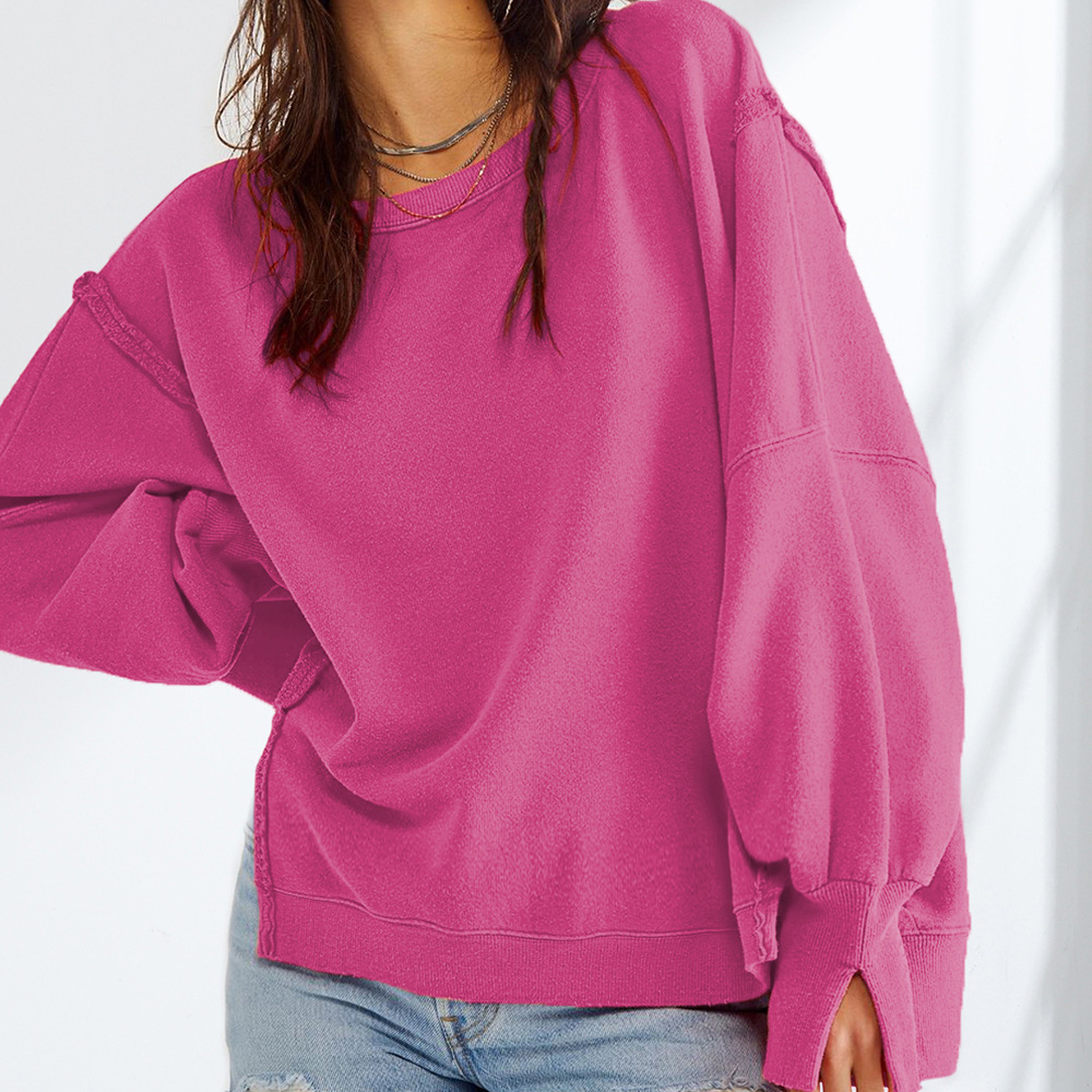 Women's Oversized Crewneck Sweatshirt with Side Slit Long Sleeves