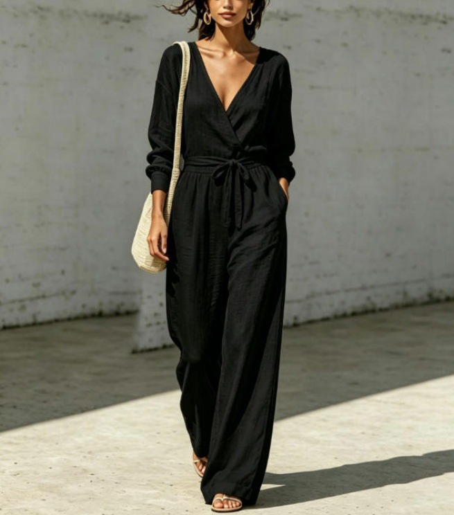Women's V-Neck Tie-Front Shirt & Pants Set Summer Commuter Casual