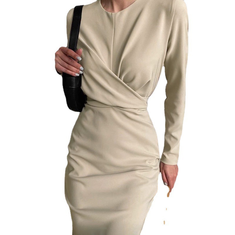 Women's Long Sleeve French Vintage Slim Fit Bodycon Midi Dress