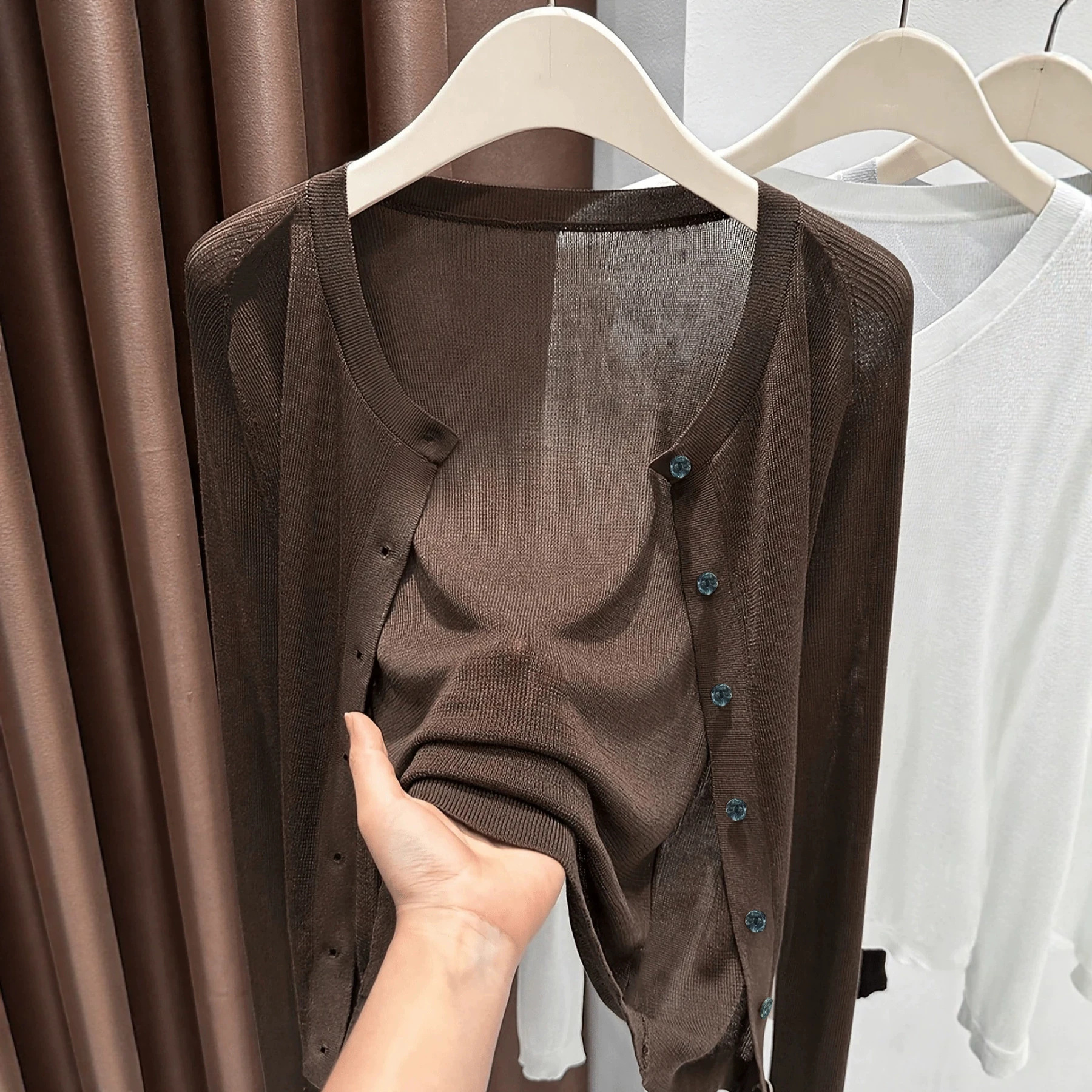 Women's Solid Knit Cardigan Long Sleeve Button-Up Slimming Top