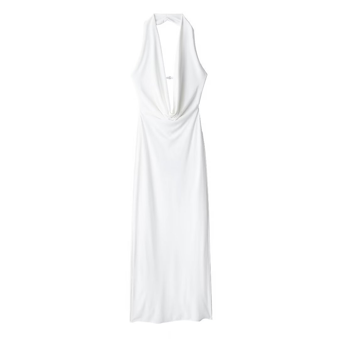 Women's Ruched Halter Neck Bodycon Midi Dress