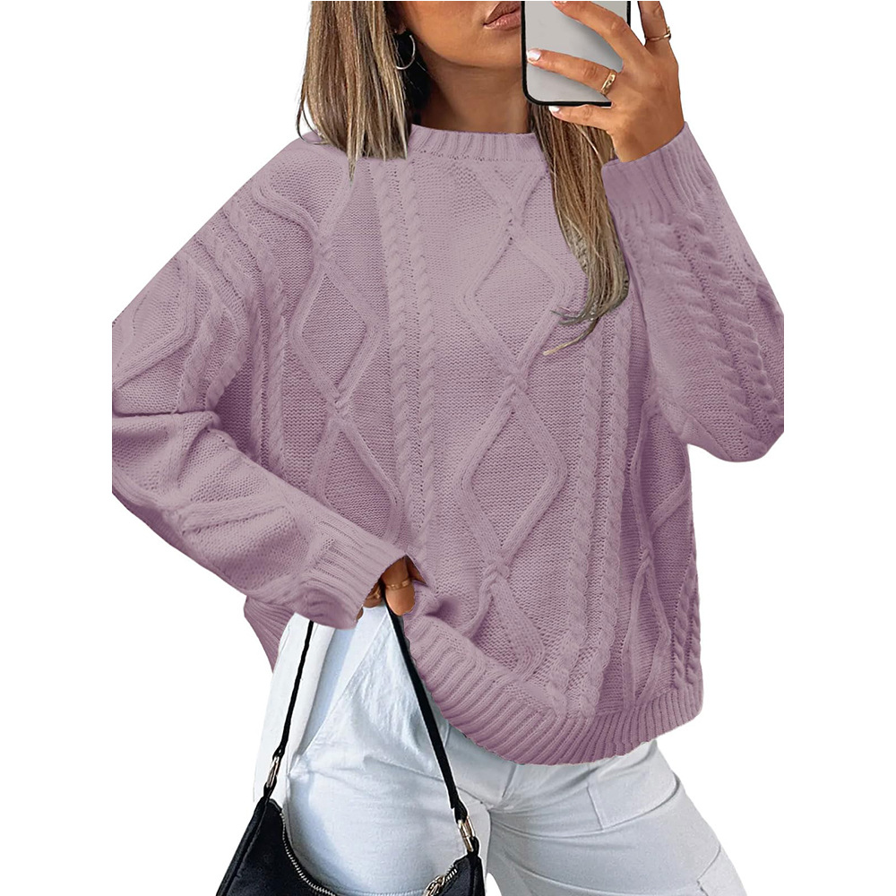 Women's Cable Knit Crewneck Loose Vintage Sweater